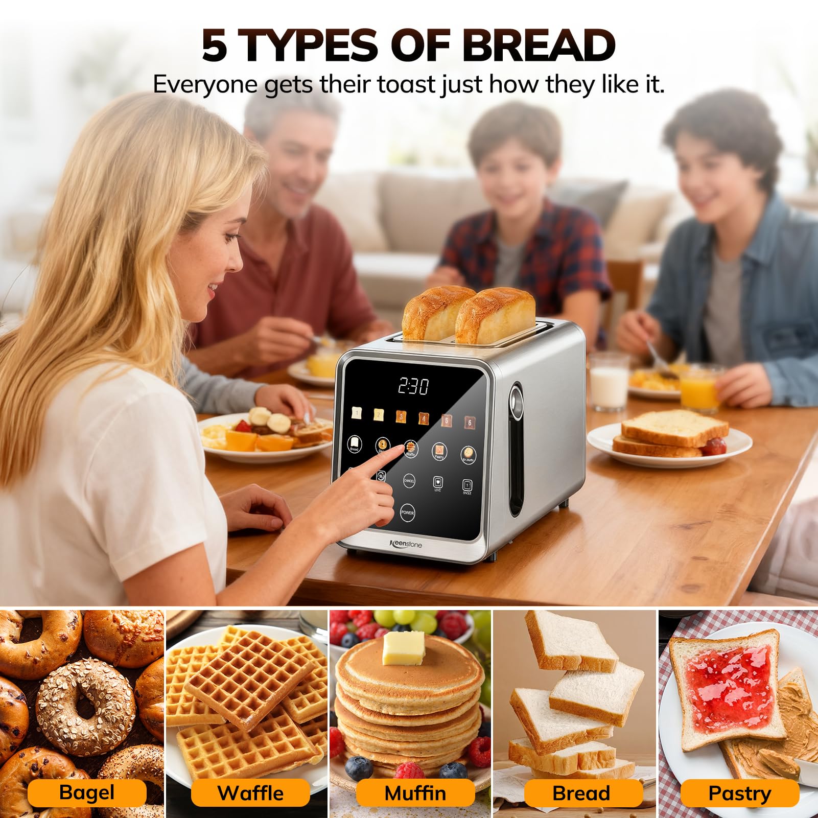 Keenstone Toaster removable crumb tray keeps cleanup quick and easy.