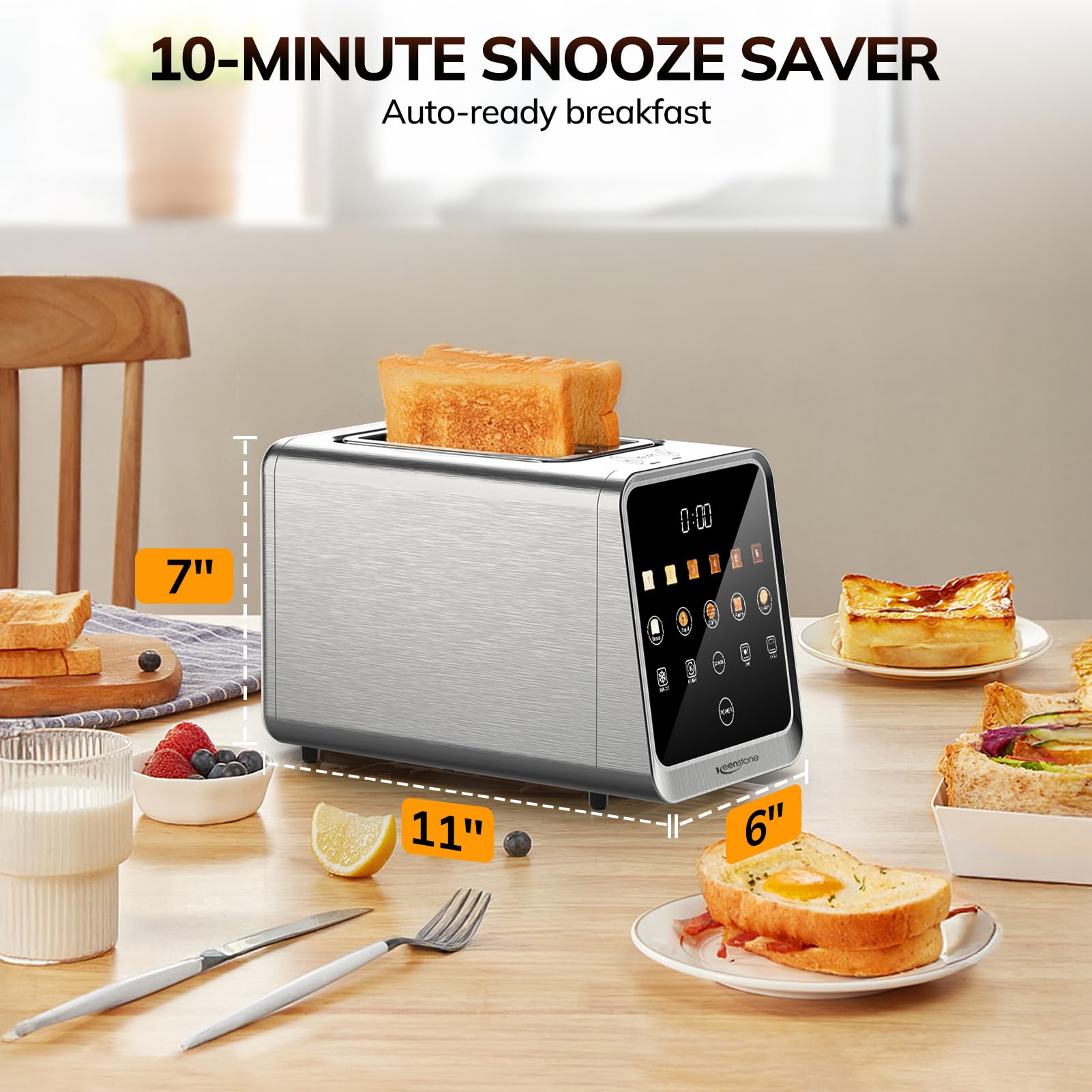 Keenstone Toaster stainless steel design blends with modern kitchens.