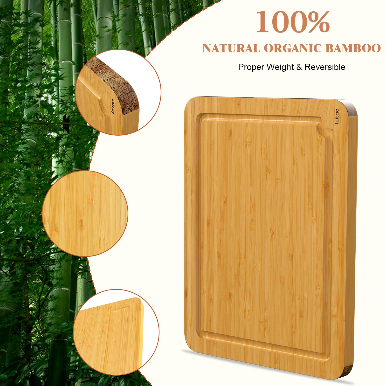 KEGDAN natural bamboo finished with food-grade oil for durability.