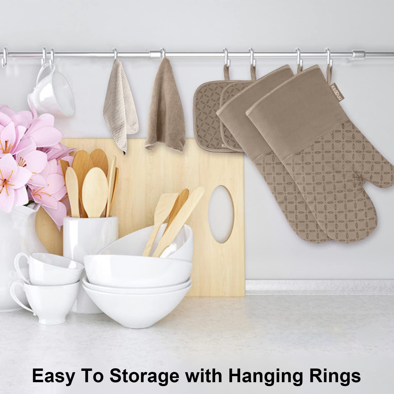 KEGOUU kitchen towels 12x12in for quick drying and spill cleanup.