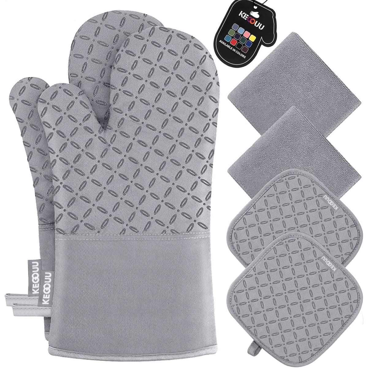 KEGOUU oven mitts set with non-slip silicone grip for safe handling in the kitchen