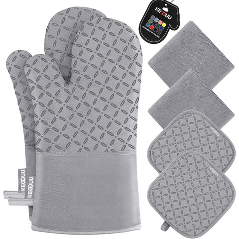 KEGOUU oven mitts set with non-slip silicone grip for safe handling in the kitchen