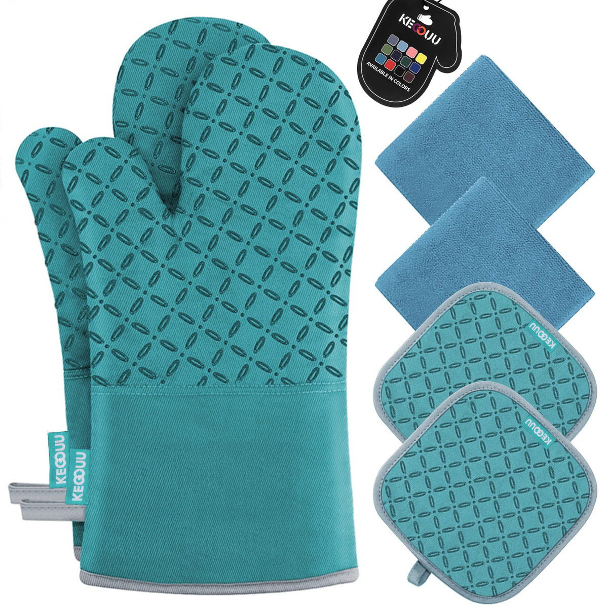 KEGOUU oven mitts with non-slip silicone for safer handling while cooking