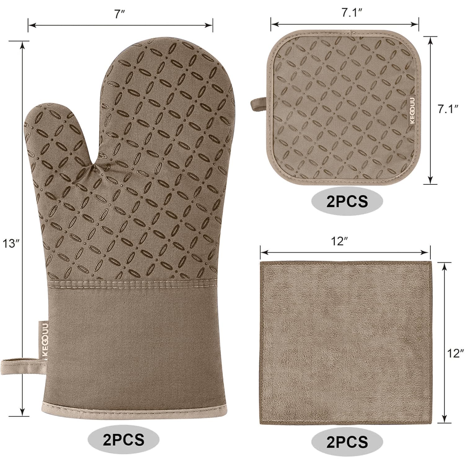 KEGOUU pot holders 7x7in offering heat resistance and a grippy surface.