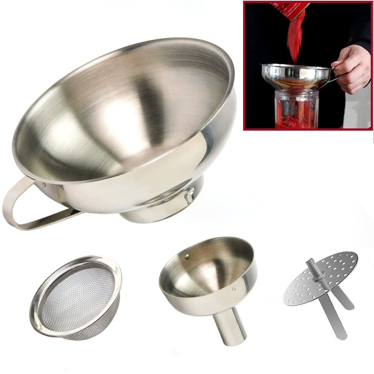 KEISSCO large-mouth funnel with filter for smooth sauce pouring into jars