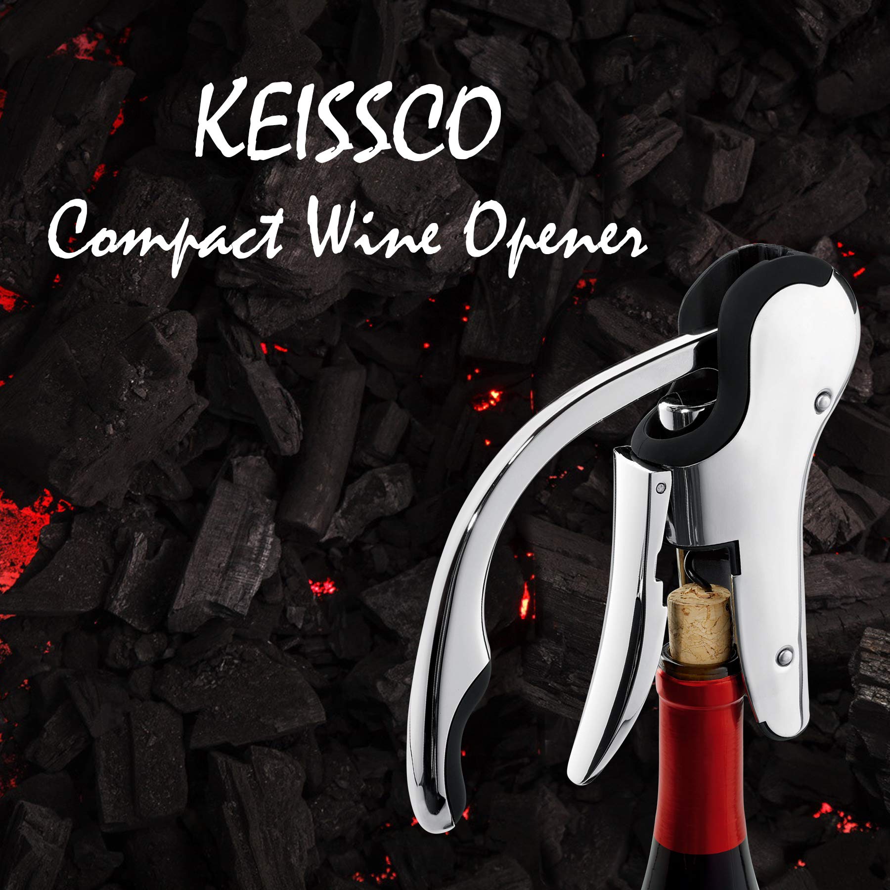 KEISSCO wine opener in action showing quick 3 second uncorking