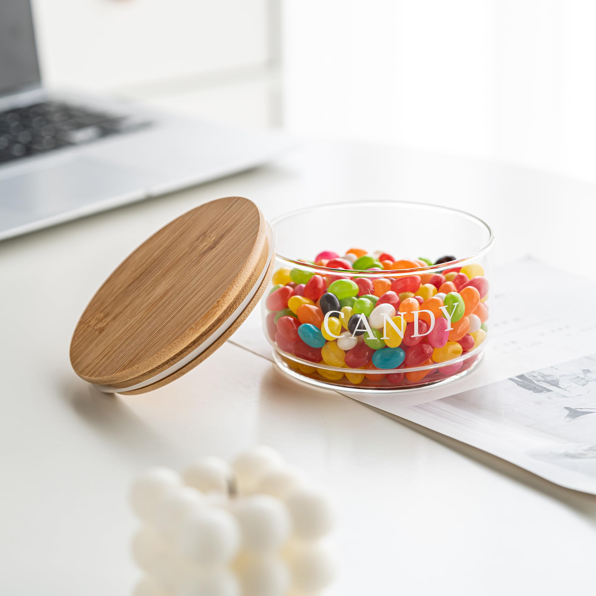 KEKEHOME clear glass candy jar highlights cookies on a coffee table
