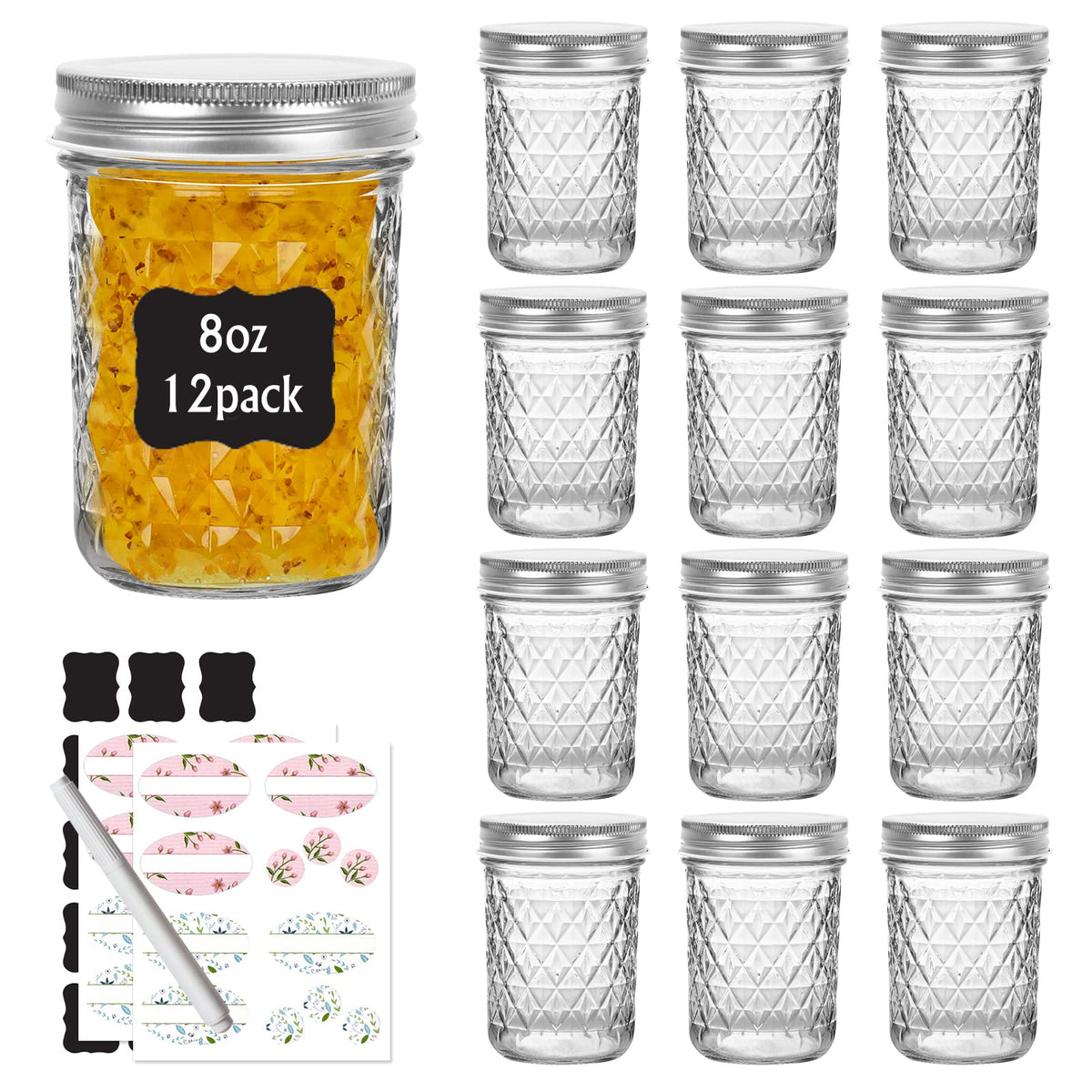 Keketin 8oz mason jar with silver lid closeup for premium canning and storage.