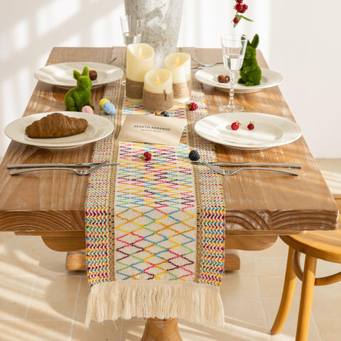 Keketoarrange Easter table decoration runner adds bright color accents.