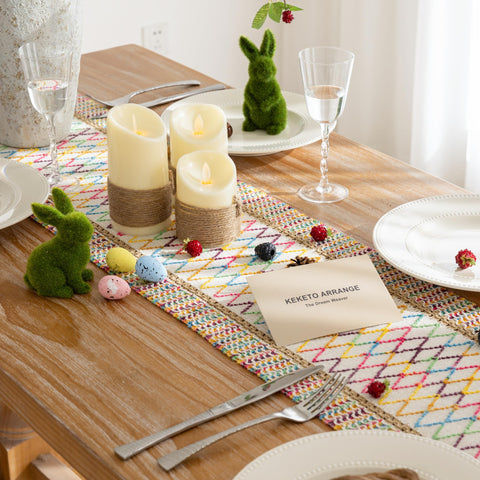 Keketoarrange macrame fringed edge table runner highlights rustic burlap texture for farmhouse dining.