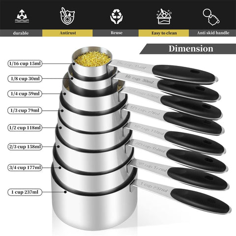 KELOFKO measuring cups with anti-slip silicone handles for a secure grip during messy tasks.