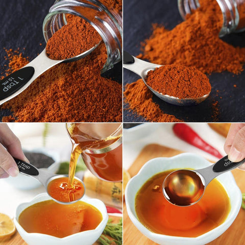 KELOFKO double-sided magnetic spoons for versatile measurements in spices and liquids.