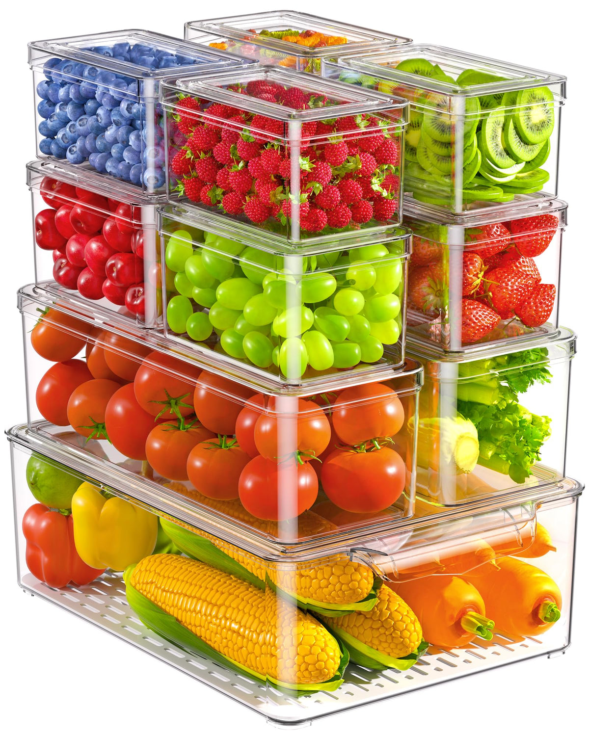 KEMETHY 11-pack extra-large fridge organizer bin for easy visibility of produce