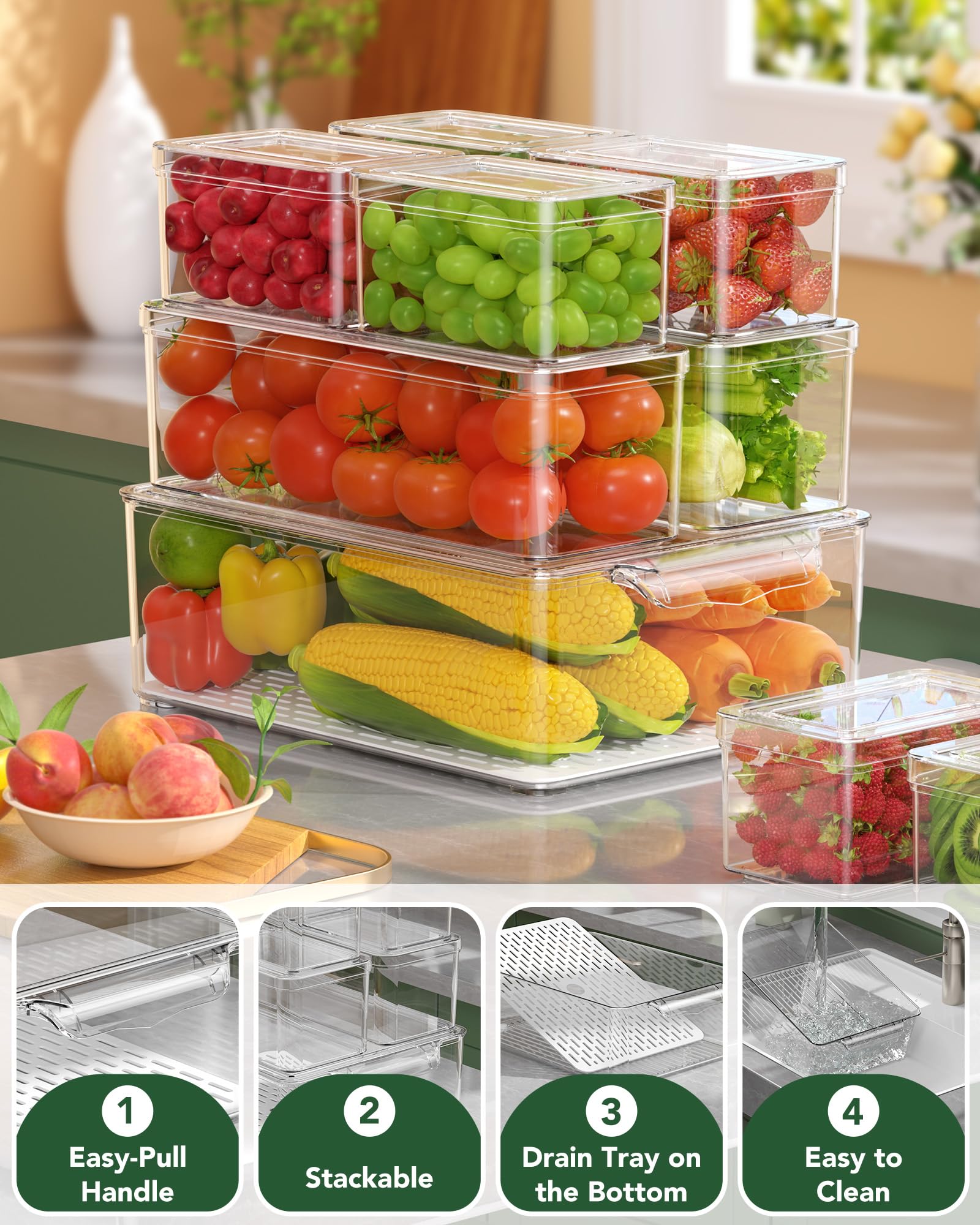 KEMETHY 11-pack large fridge organizer bin 2 keeps deli items organized
