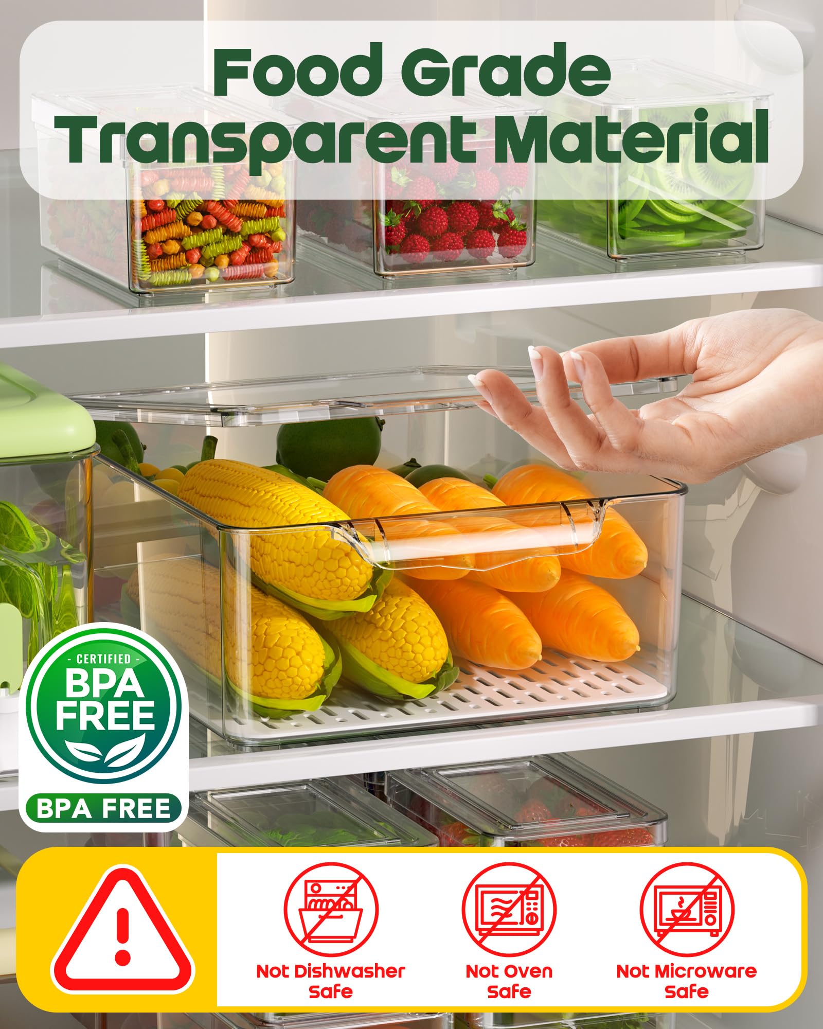 KEMETHY 11-pack medium fridge organizer bin 1 stores fruits and veggies with moisture control