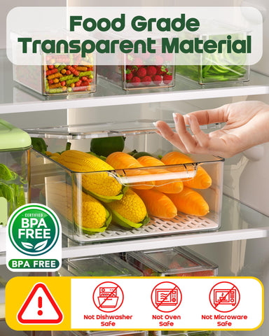 KEMETHY 11-pack medium fridge organizer bin 1 stores fruits and veggies with moisture control