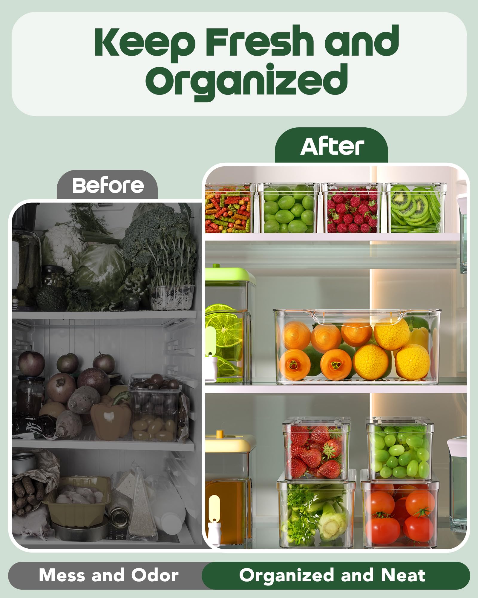 KEMETHY 11-pack medium fridge organizer bin 2 ideal for leftovers and snacks