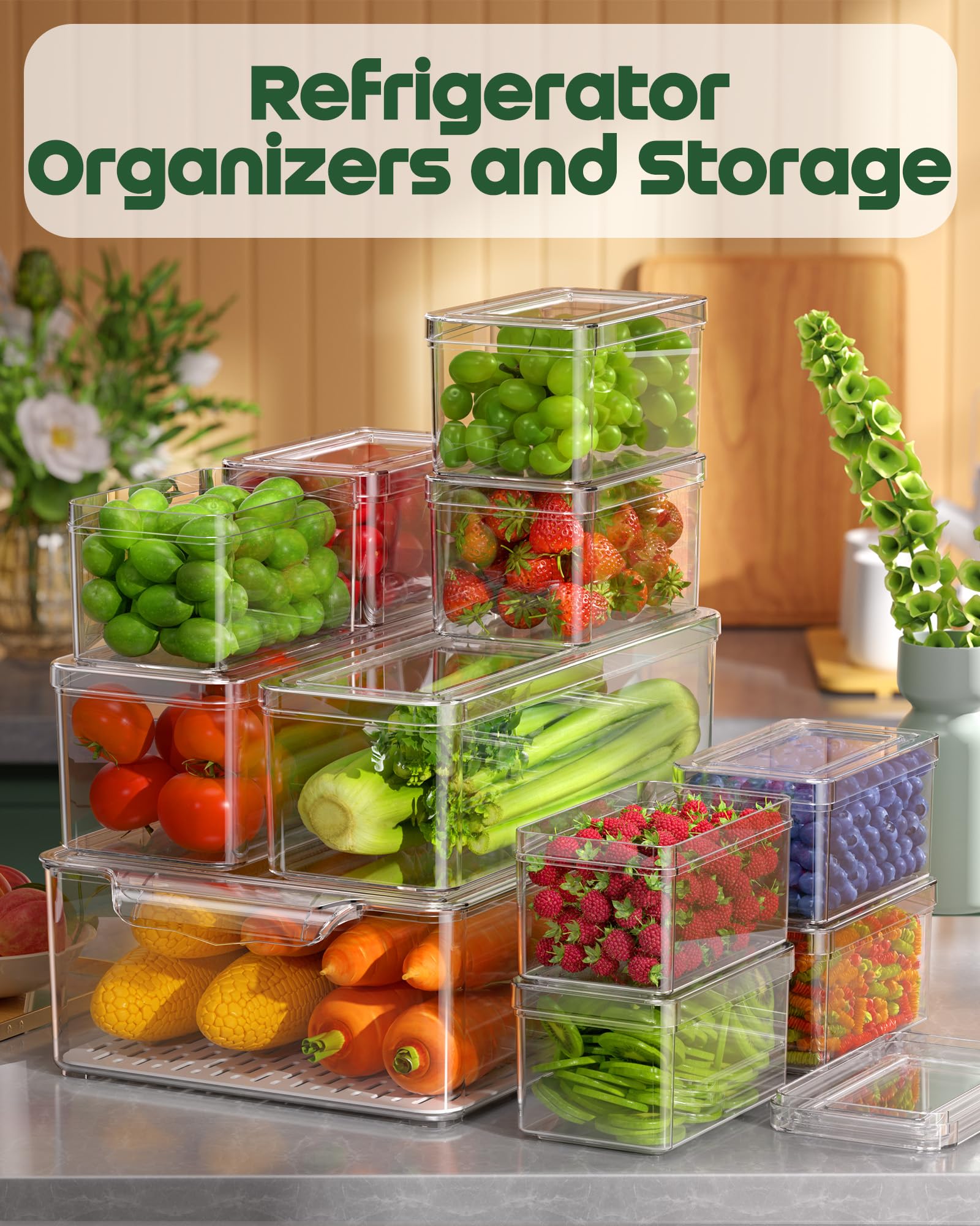 KEMETHY 11-pack small fridge organizer bin 1 helps organize herbs and small produce