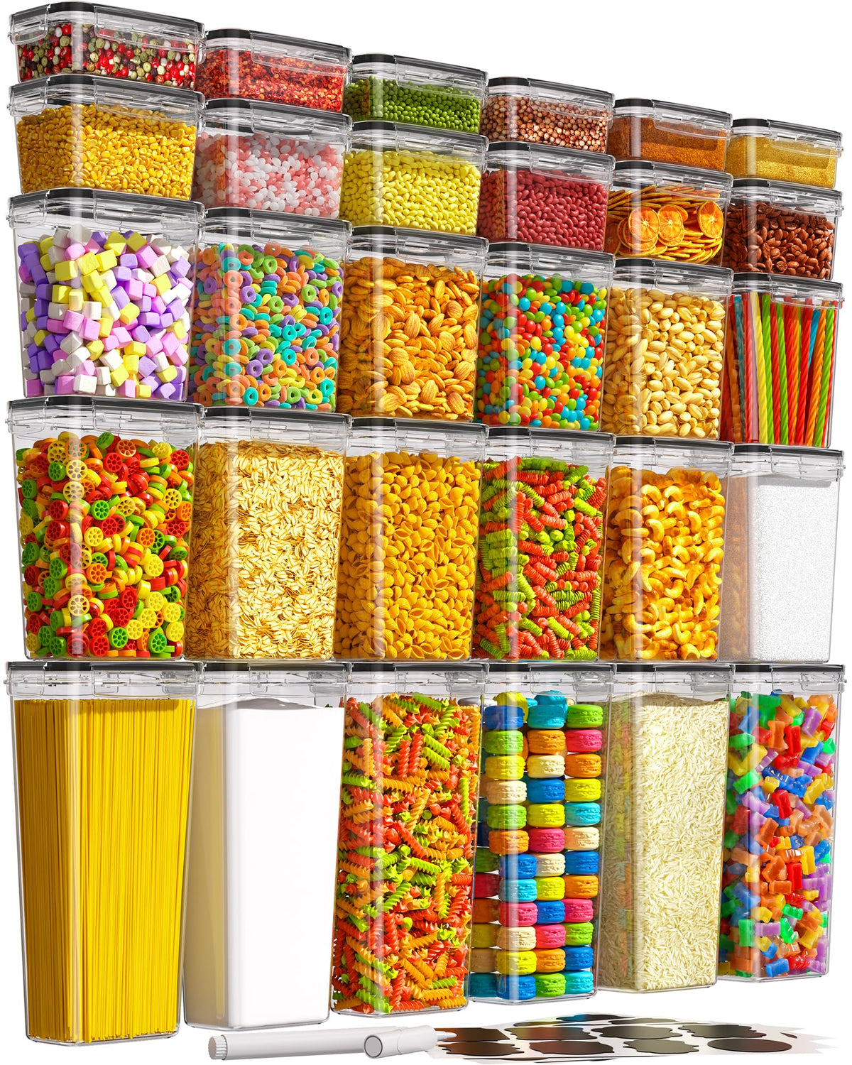 KEMETHY airtight containers with lids show a stackable design for organized pantry storage