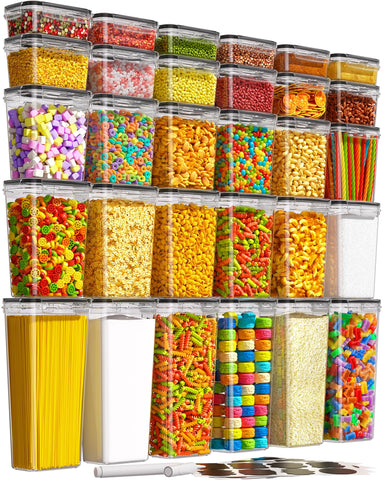 KEMETHY airtight containers with lids show a stackable design for organized pantry storage