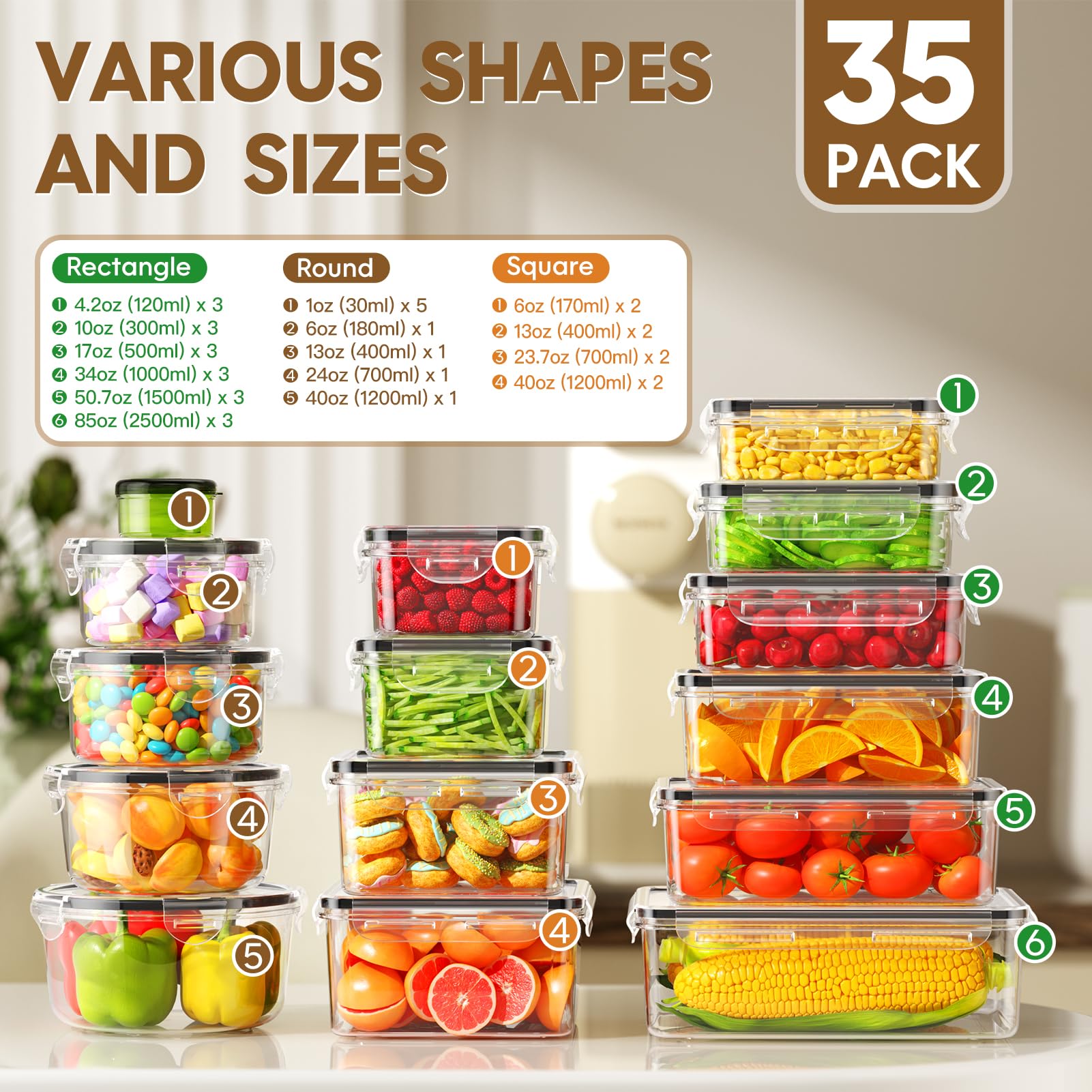 Kemethy 35 containers and 35 lids for versatile meal prep