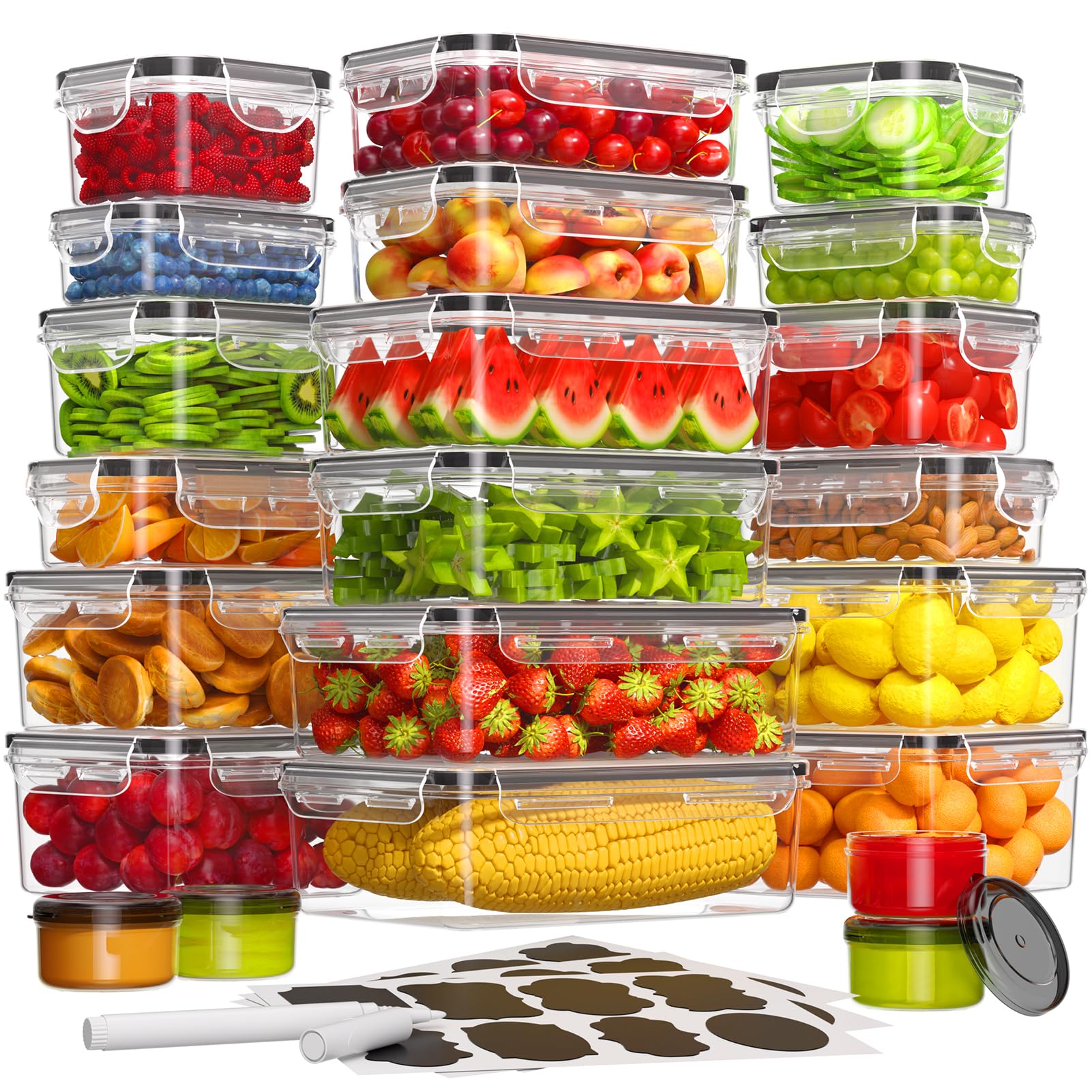 Kemethy 44-piece airtight containers on counter promote organized kitchen storage.