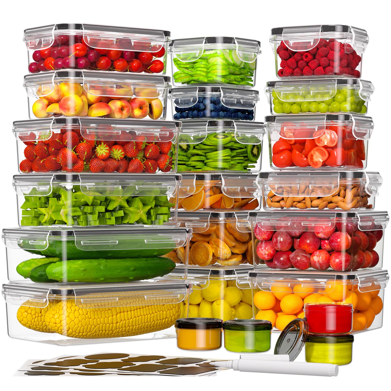 KEMETHY rectangular containers with lids arranged for organized pantry storage.