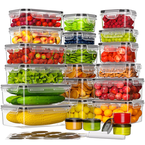 KEMETHY rectangular containers with lids arranged for organized pantry storage.
