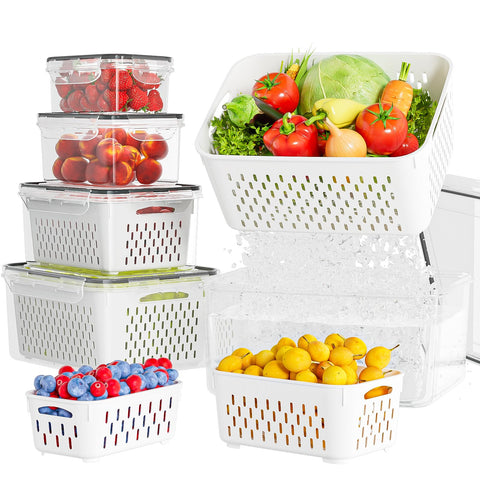 KEMETHY 5-pack fruit storage containers with removable colanders for washing and drainage