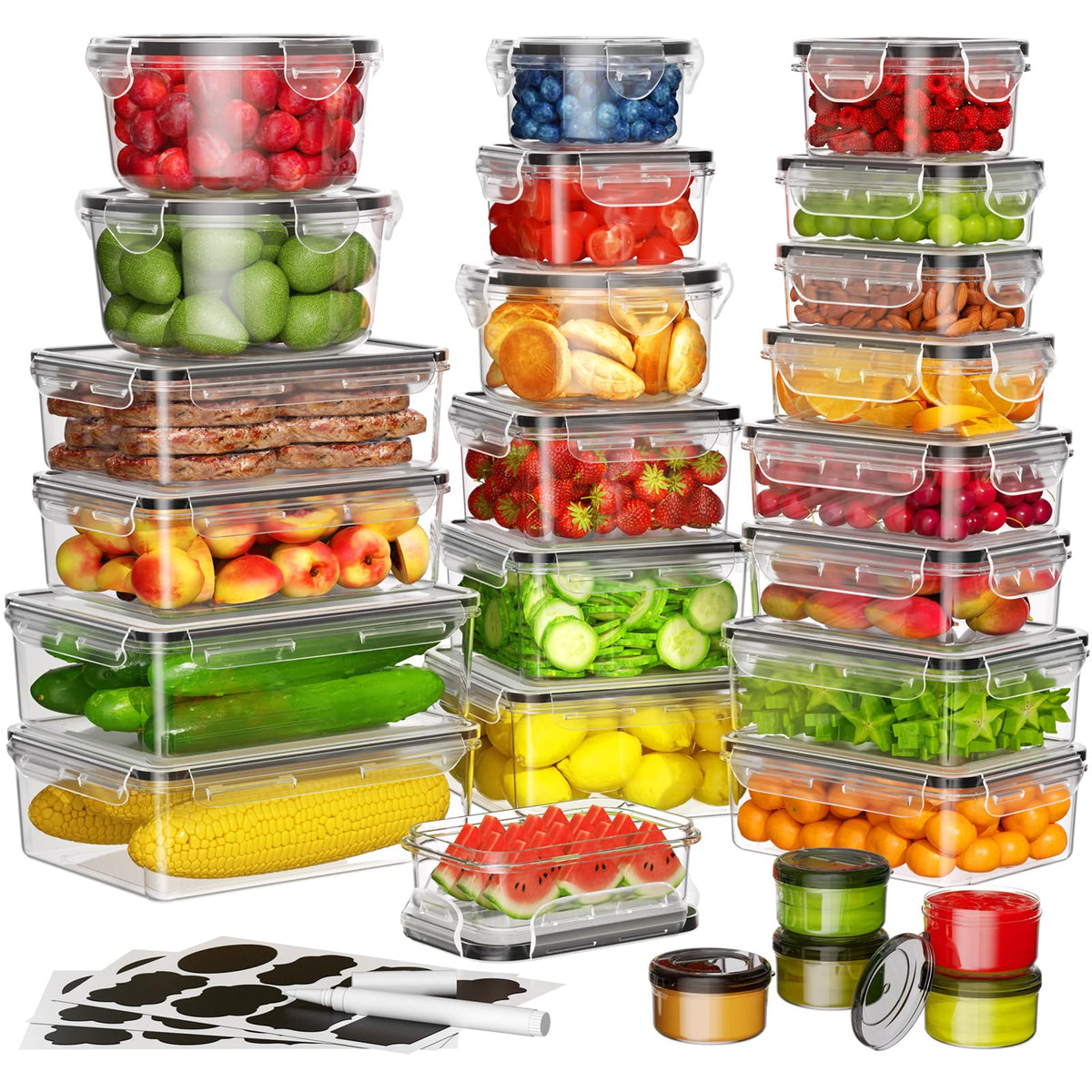 KEMETHY 52-piece airtight containers with lids for organized pantry storage.