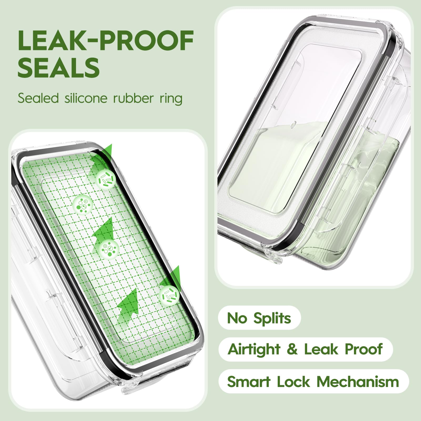KEMETHY 33.8oz rectangular container seals freshness while saving cabinet space