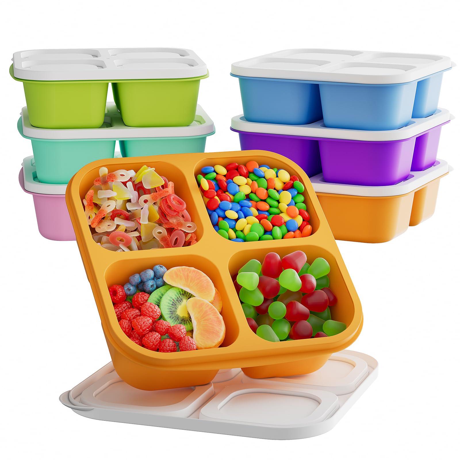 Kemethy 6 Pcs Bento Snack Containers with colorful divided compartments for easy meal prep.