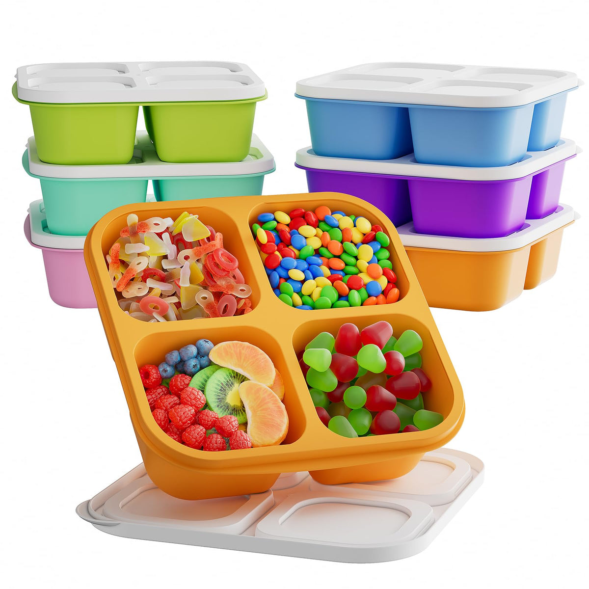 Kemethy 6 Pcs Bento Snack Containers with colorful divided compartments for easy meal prep.