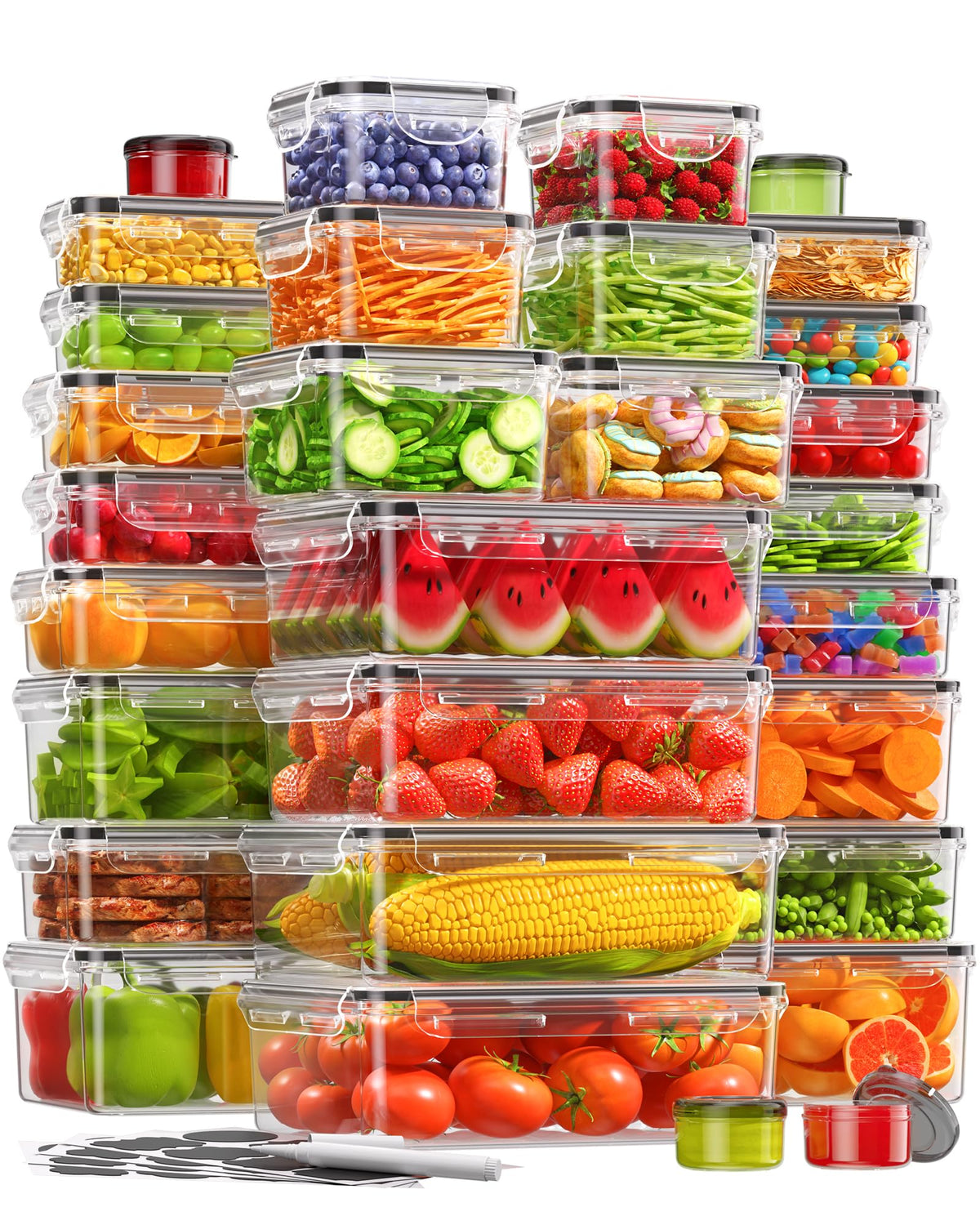 KEMETHY 60-piece storage set keeps fridge organized and leak-free.