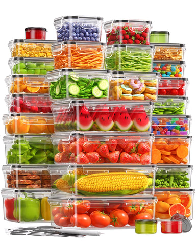 KEMETHY 60-piece storage set keeps fridge organized and leak-free.