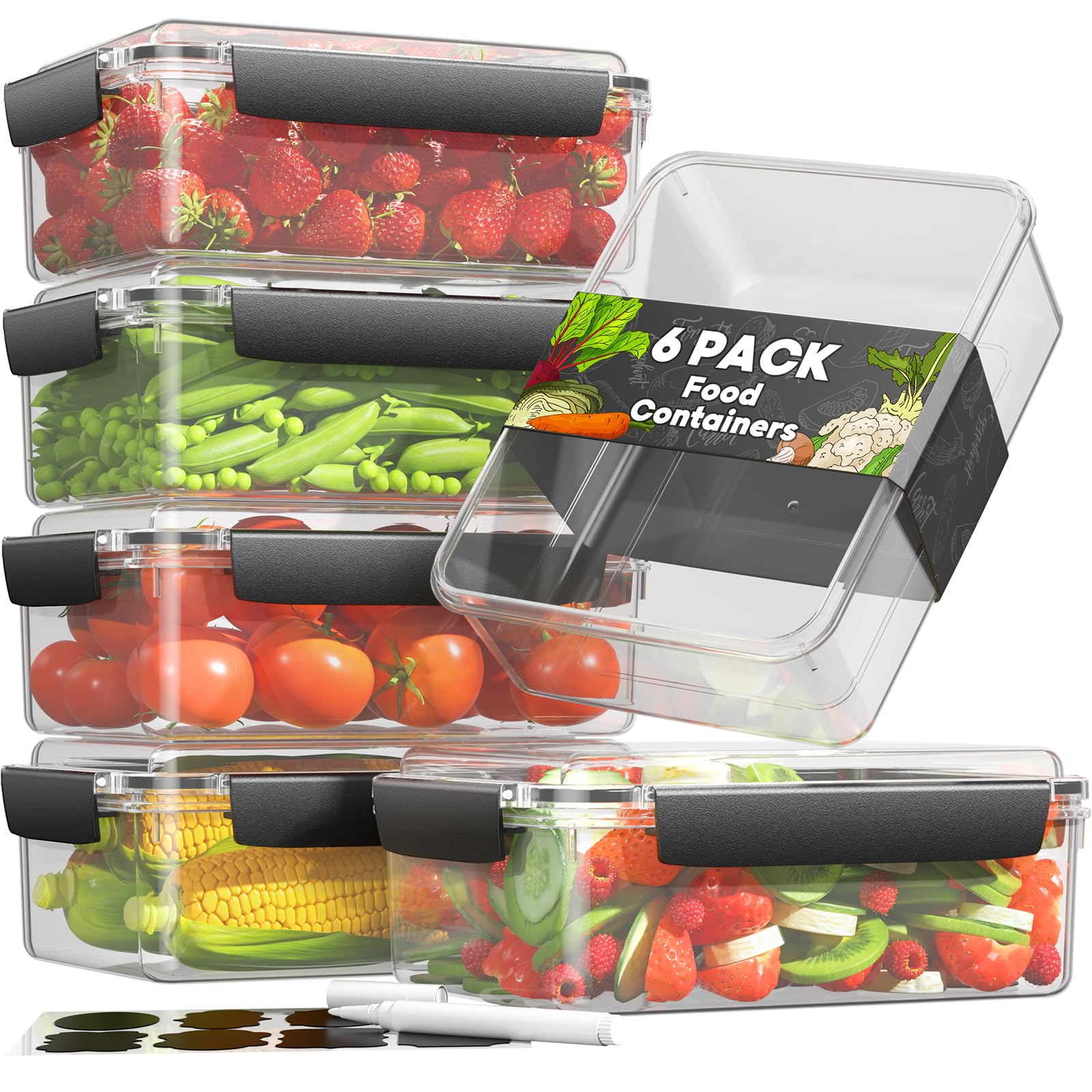 KEMETHY 7-cup container with lids on for secure storage and organized fridge.
