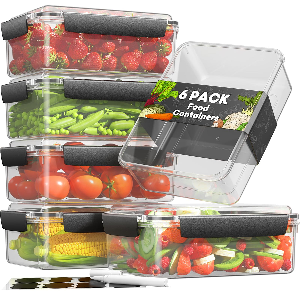 KEMETHY 7-cup container with lids on for secure storage and organized fridge.
