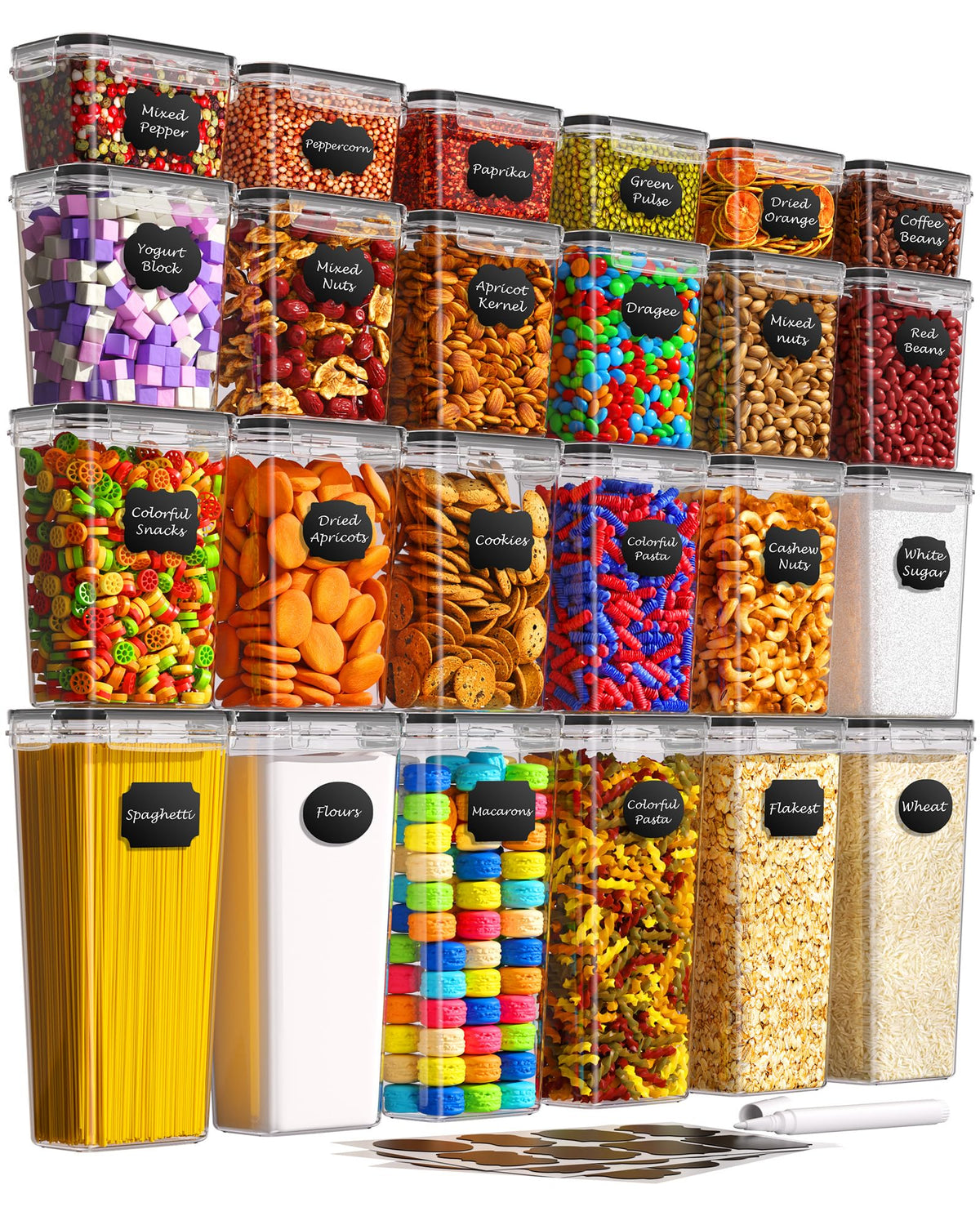KEMETHY airtight containers with lids for clear pantry organization.