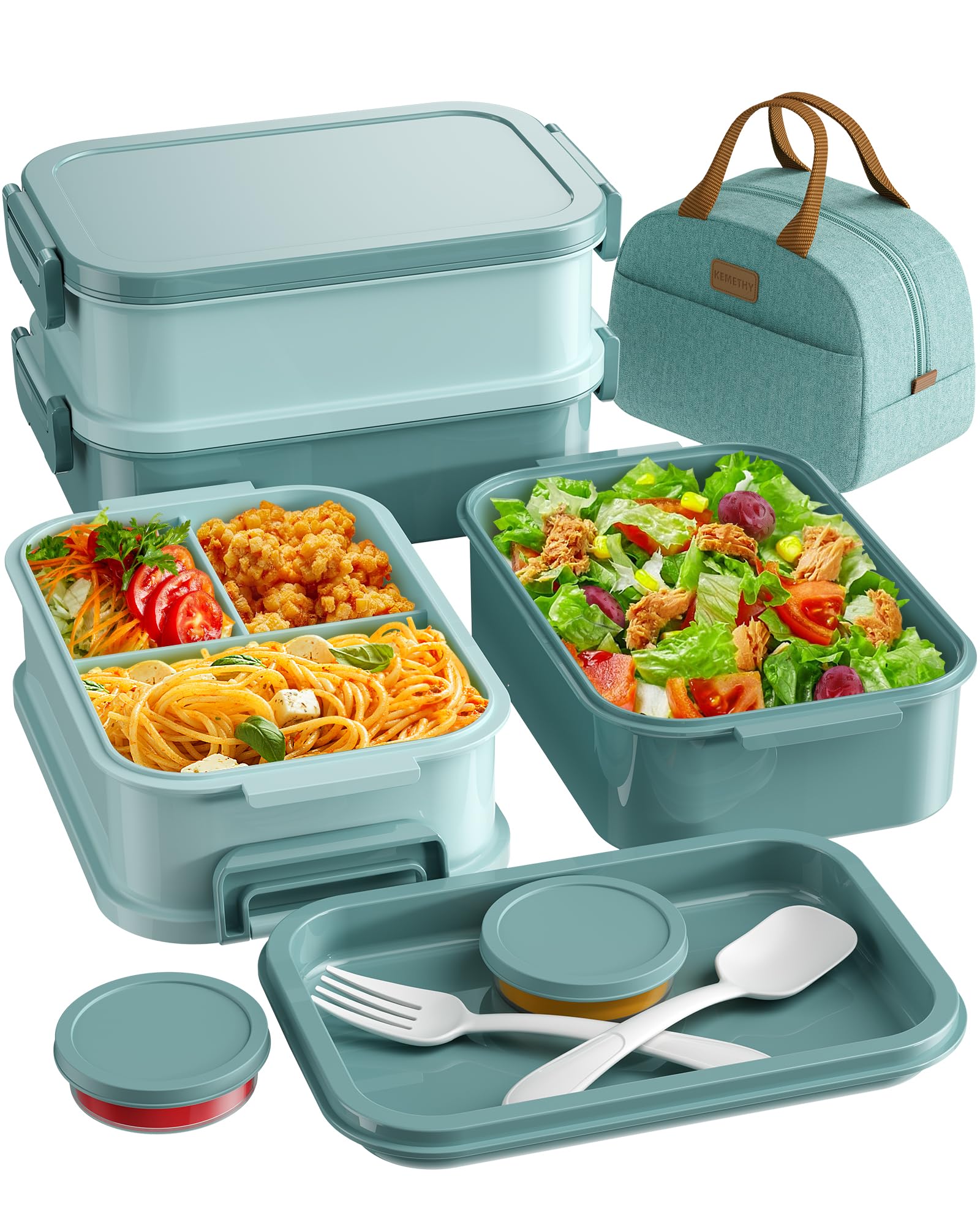 Kemethy bento three-tier stackable with 74oz capacity for organized meals.