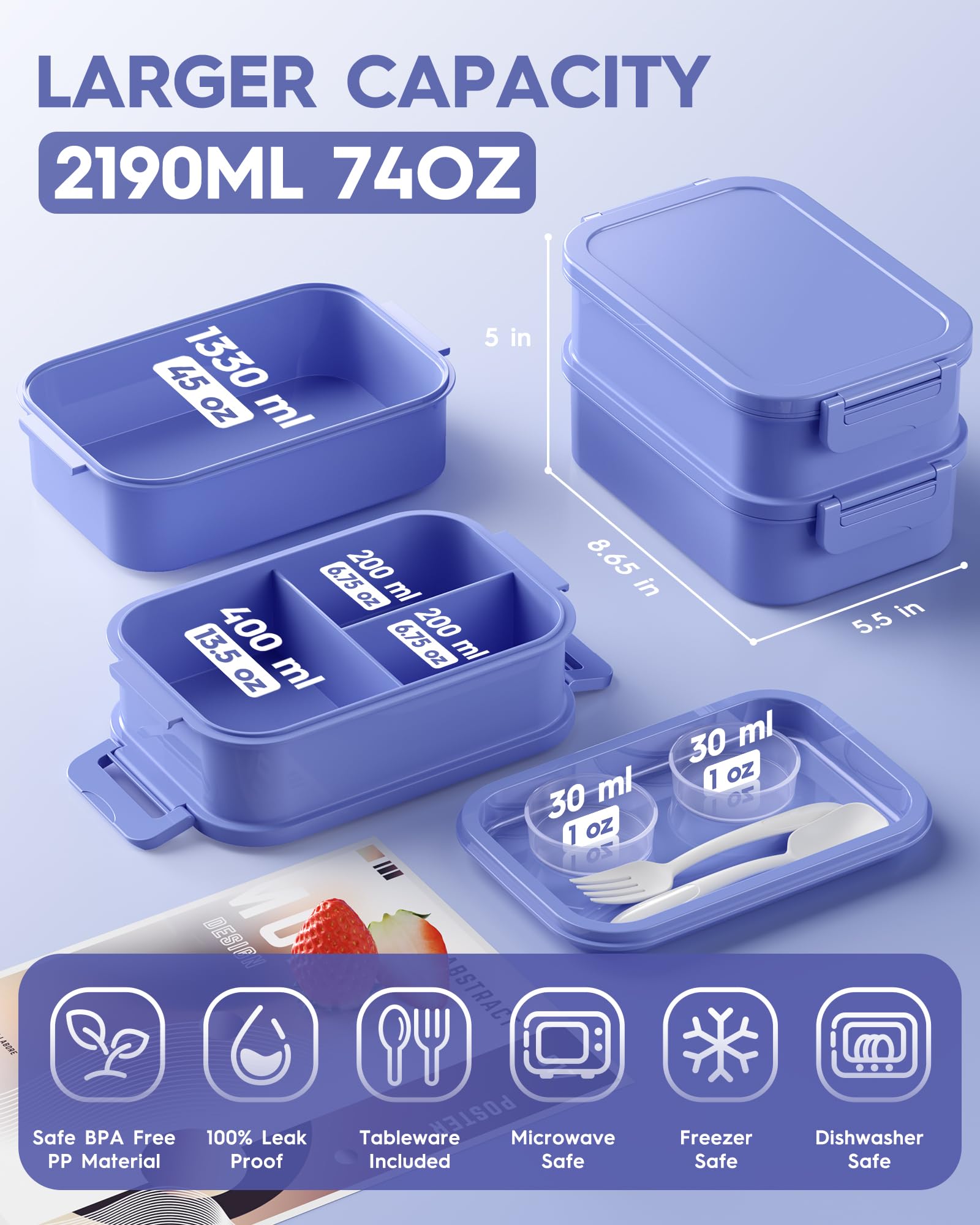 KEMETHY leak-proof containers with silicone seals prevent spills during transport.