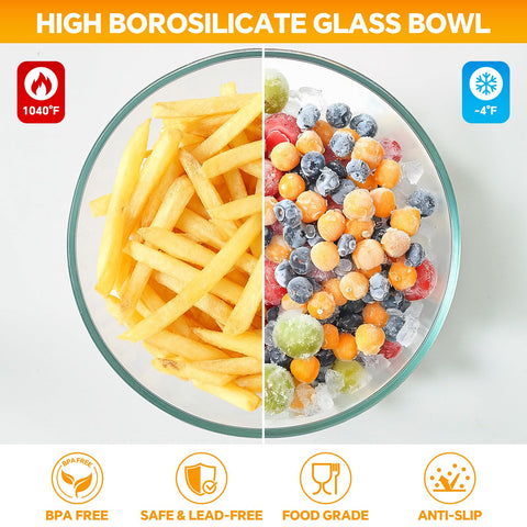 KEMETHY glass bowls with snap-on lids for secure storage.