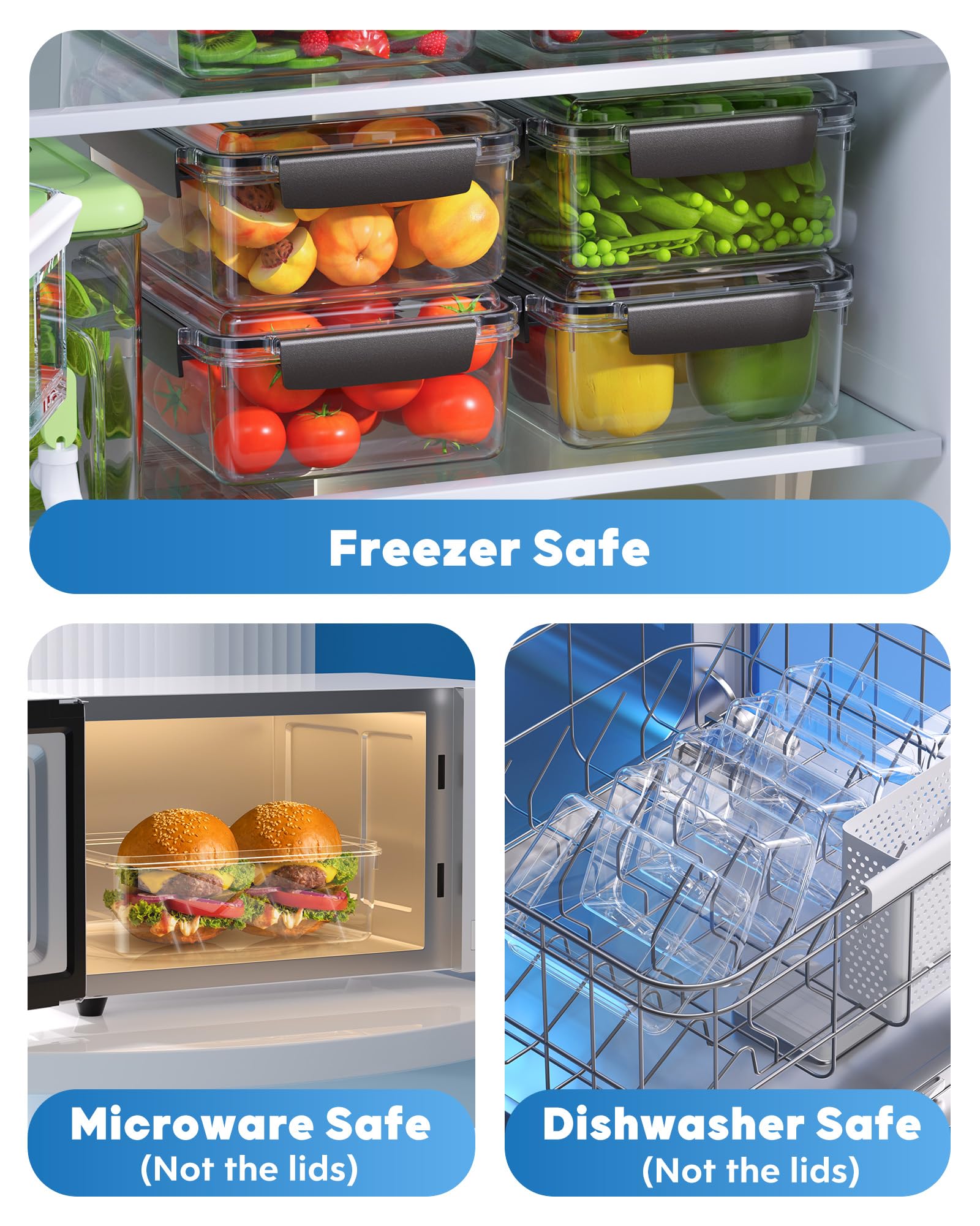 KEMETHY leak-proof silicone seals prevent spills and odors in the fridge.