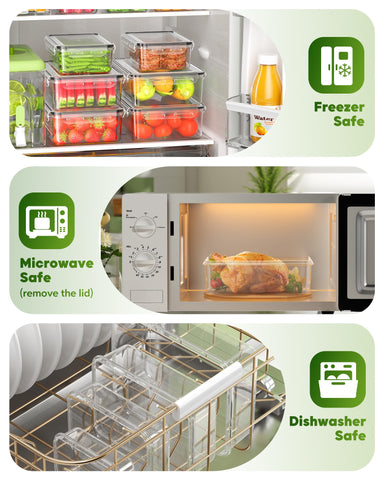 KEMETHY stackable design saves space in fridge and cabinets.