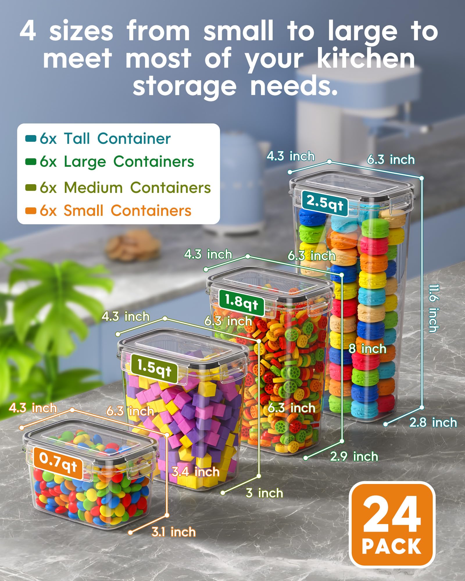 KEMETHY stackable transparent canisters save space and keep dry ingredients fresh.
