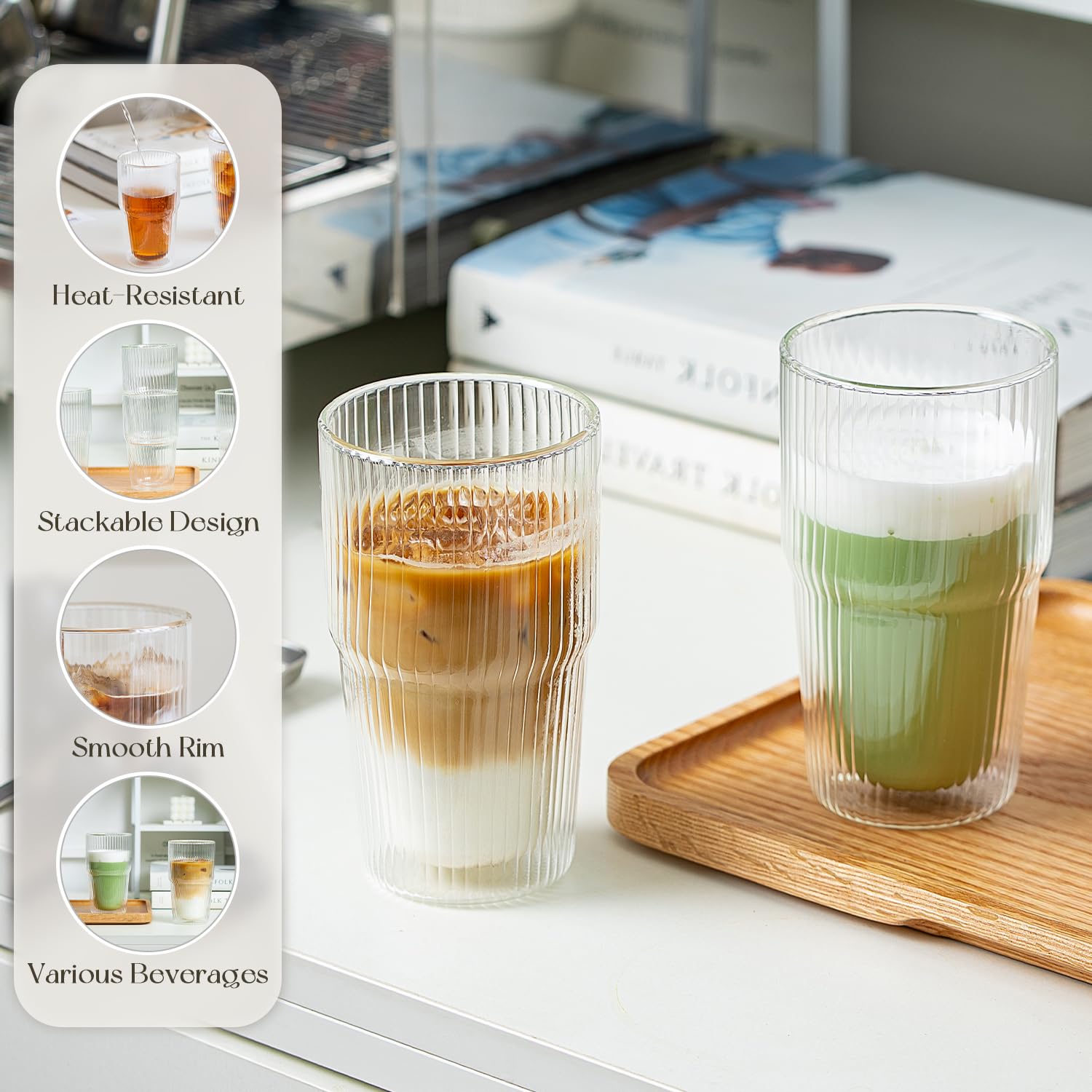 KEMORELA 16oz capacity ideal for iced coffee, juice, or smoothies