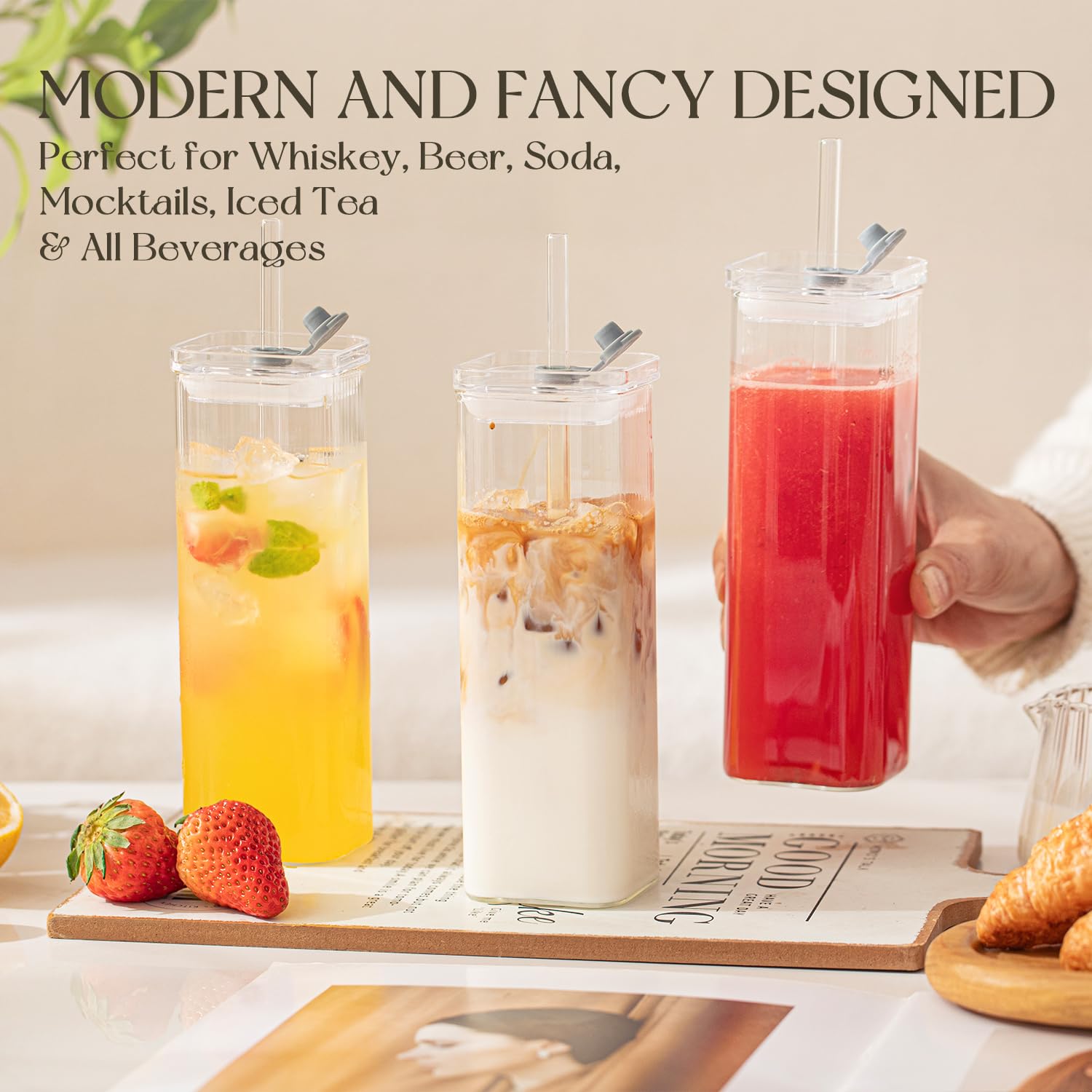 KEMORELA 17oz capacity glass highlights drink color and layers