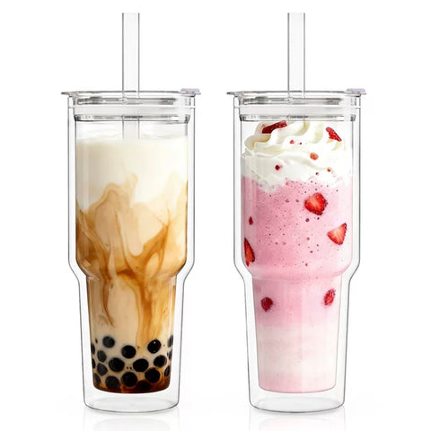 Kemorela 28 oz double-wall tumbler front view highlights large capacity for bubble tea.