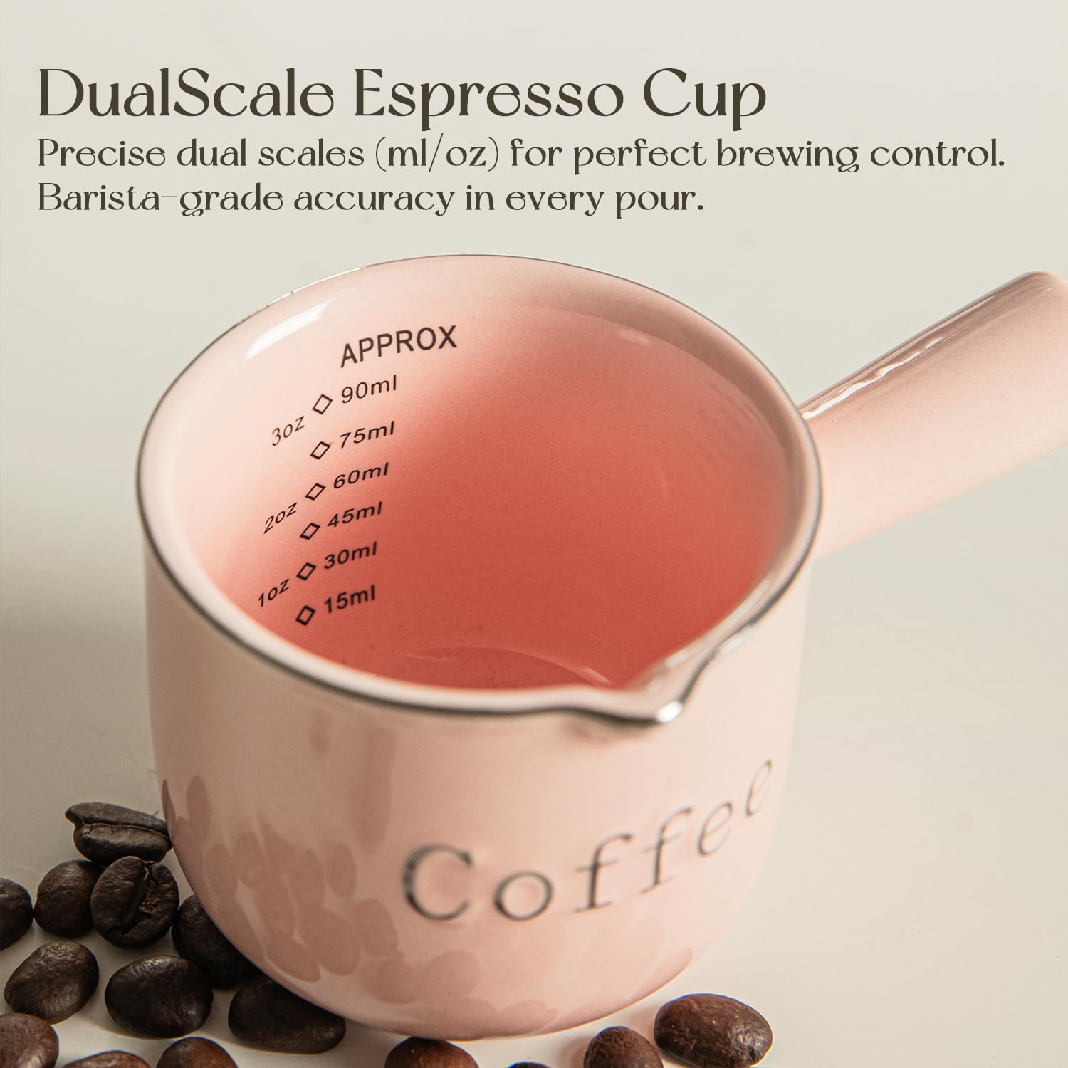 KEMORELA ceramic espresso shot cup featuring a V-shaped mouth for smooth sipping