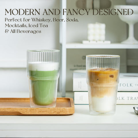 KEMORELA crystal-clear striped glass tumbler showcases layered drinks beautifully