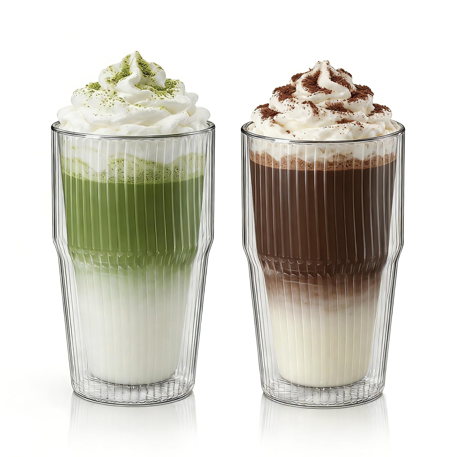 KEMORELA 16oz iced coffee cup with ribbed double-wall glass keeps drinks refreshing